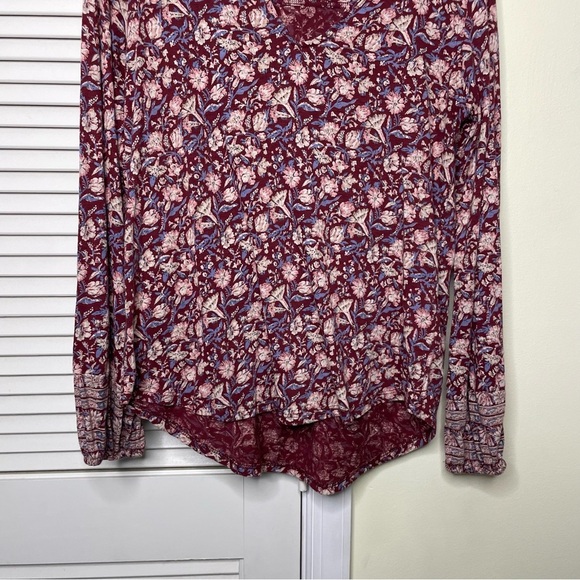 Lucky Brand Womens Size Small red Long Sleeve Boho Top Hi Low Lightweight - Picture 6 of 8